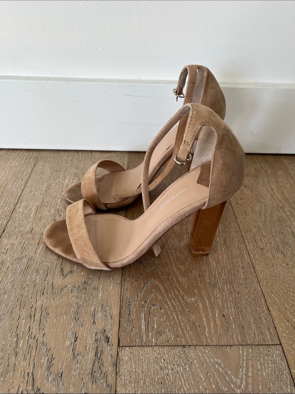 Tony Bianco Beige Suede Block Heel Sandals